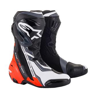 Alpinestars Supertech R V2 MC-støvel Sort/Fluo Rød/Hvit - Racing