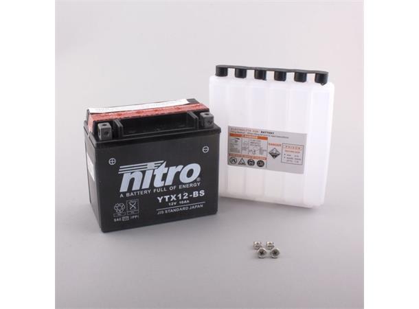 Nitro YTX12-BS Batteri Vedlikeholdsfritt 12V, 10Ah, 150x87x130, Syreflaske, AGM