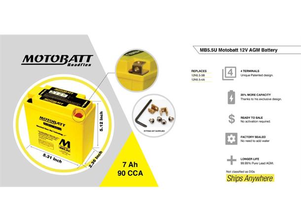 MotoBatt Batteri MB5.5U Factory sealed Lukket - ferdig fylt