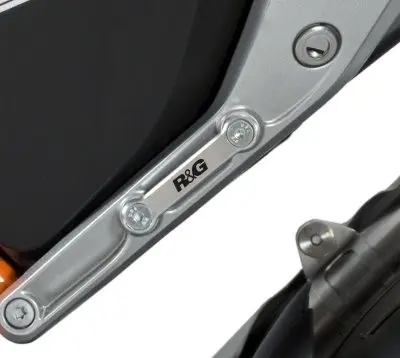 R&amp;G Rear Footrest Plate (left side, silv ver), KTM 690 Duke &#39;12 / 690 Duke R &#39;13-