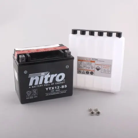 Nitro YTX12-BS Batteri Vedlikeholdsfritt 12V, 10Ah, 150x87x130, Syreflaske, AGM