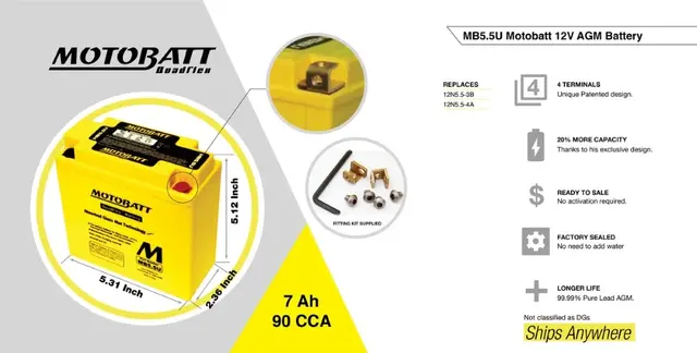 MotoBatt Batteri MB5.5U Factory sealed Lukket - ferdig fylt 