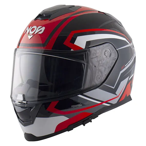 NOS NS-11F Motorsykkel Hjelm L Rød/Grå/Sort - Helhjelm 