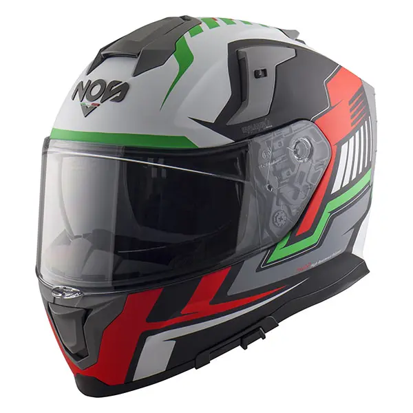 NOS NS-10 Motorsykkel Hjelm M Grønn/Grå/Rød - Helhjelm 