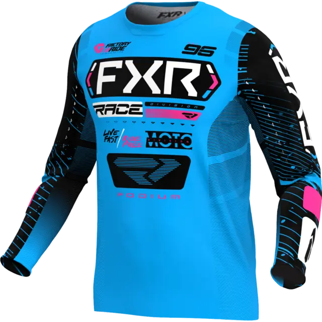 FXR Youth Podium MX Trøye L CYAN/BLACK/PINK 