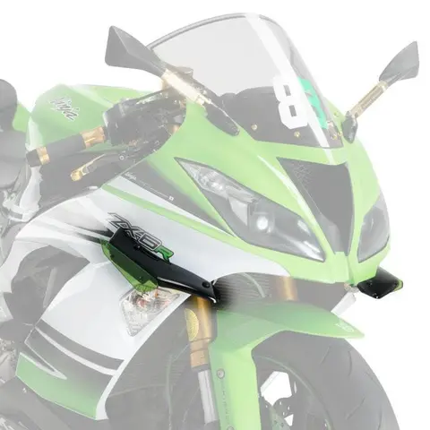 Puig Side Downforce Spoilers | Black/Gr een | Kawasaki ZX6-R 2009&gt;2016