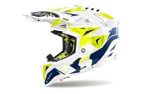 Airoh Aviator 3 Cross Hjelm Spin Gul/Bl&#229;