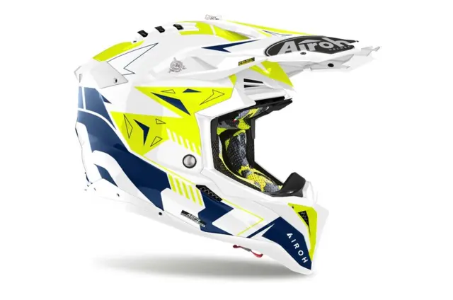 Airoh Aviator 3 Cross Hjelm XS Spin Gul/Blå 