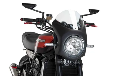 Puig Retro Semi Fairing | Black with Cl ear Screen | Kawasaki Z 900 RS 2017&gt;