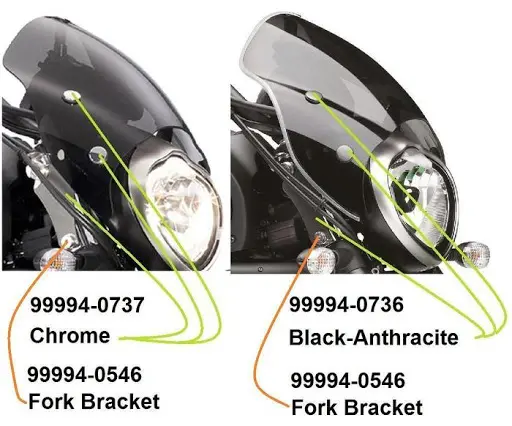 Kawasaki Vindskjerm Quick Release Chrome Inkl brakett- Vulcan S 