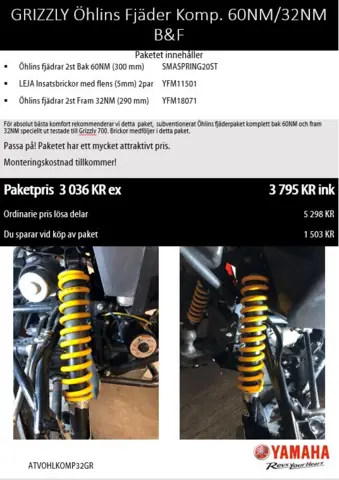 Öhlins fjærsett 32FR/60BK Yamaha YFM 700 Grizzly