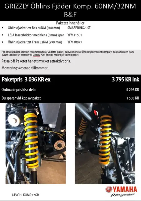 Öhlins fjærsett 32FR/60BK Yamaha YFM 700 Grizzly 