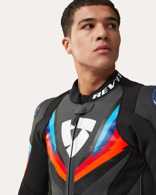 REV'IT! Quantum 3 Pro Jakke Sort/blå 46 Sporty skinnjakke for bane og gate 