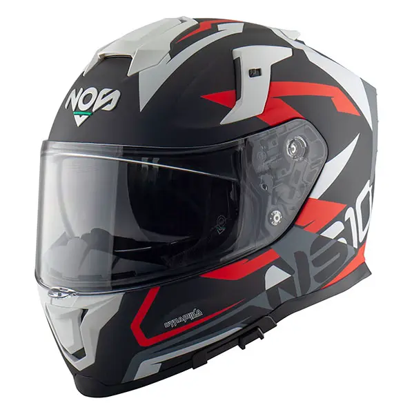 NOS NS-10 Motorsykkel Hjelm  XS Sort/Rød/Hvit - Helhjelm 